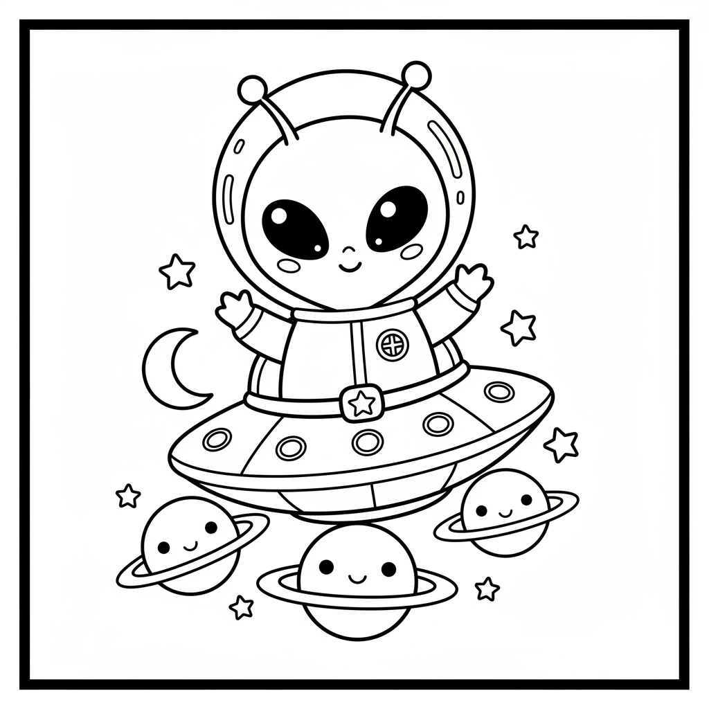 Alien coloring page for kids - Standard style