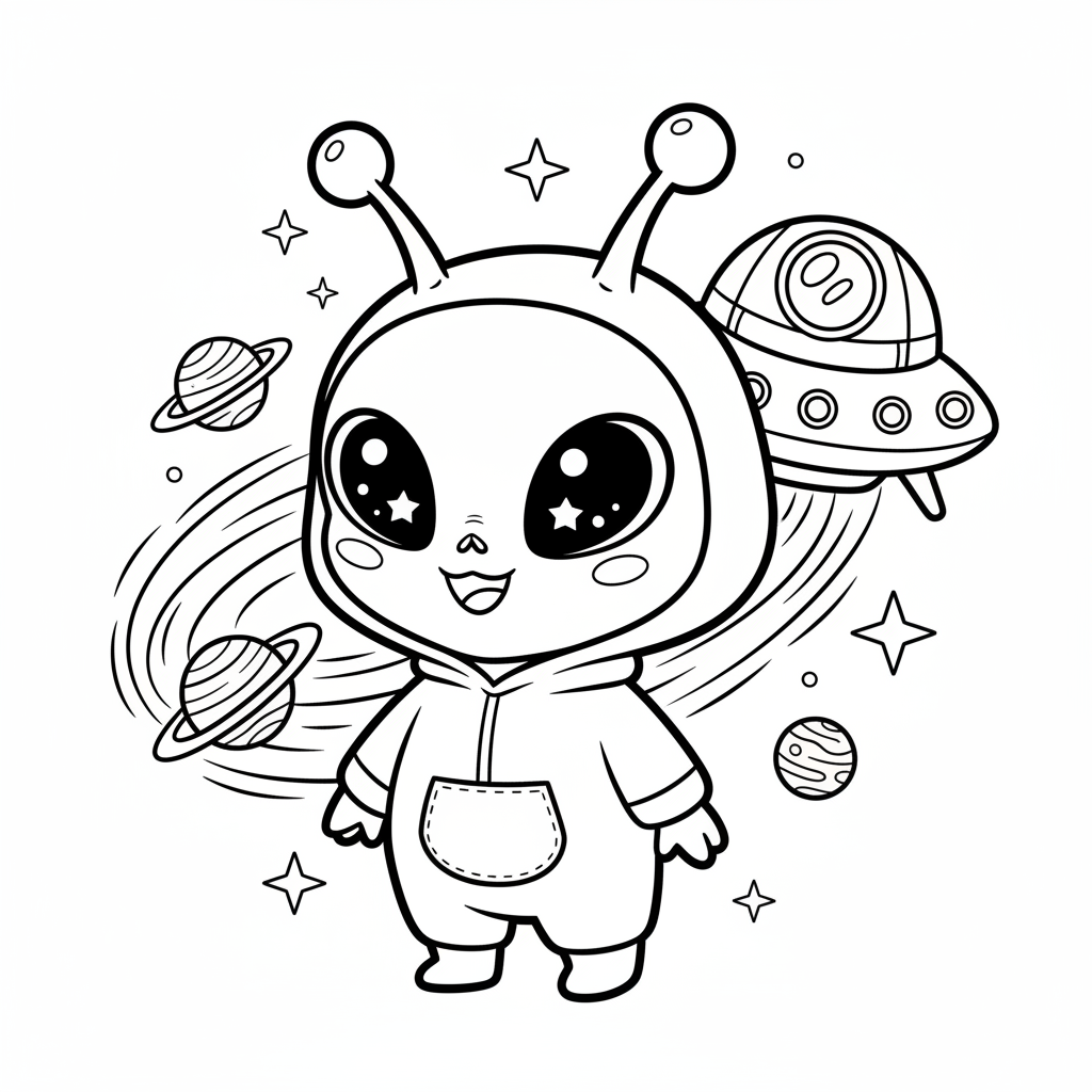 Alien coloring page for everyone - Anime style