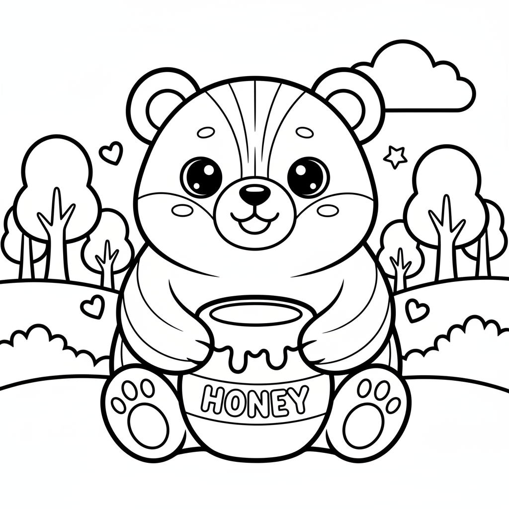 Bear coloring page for everyone - Anime style