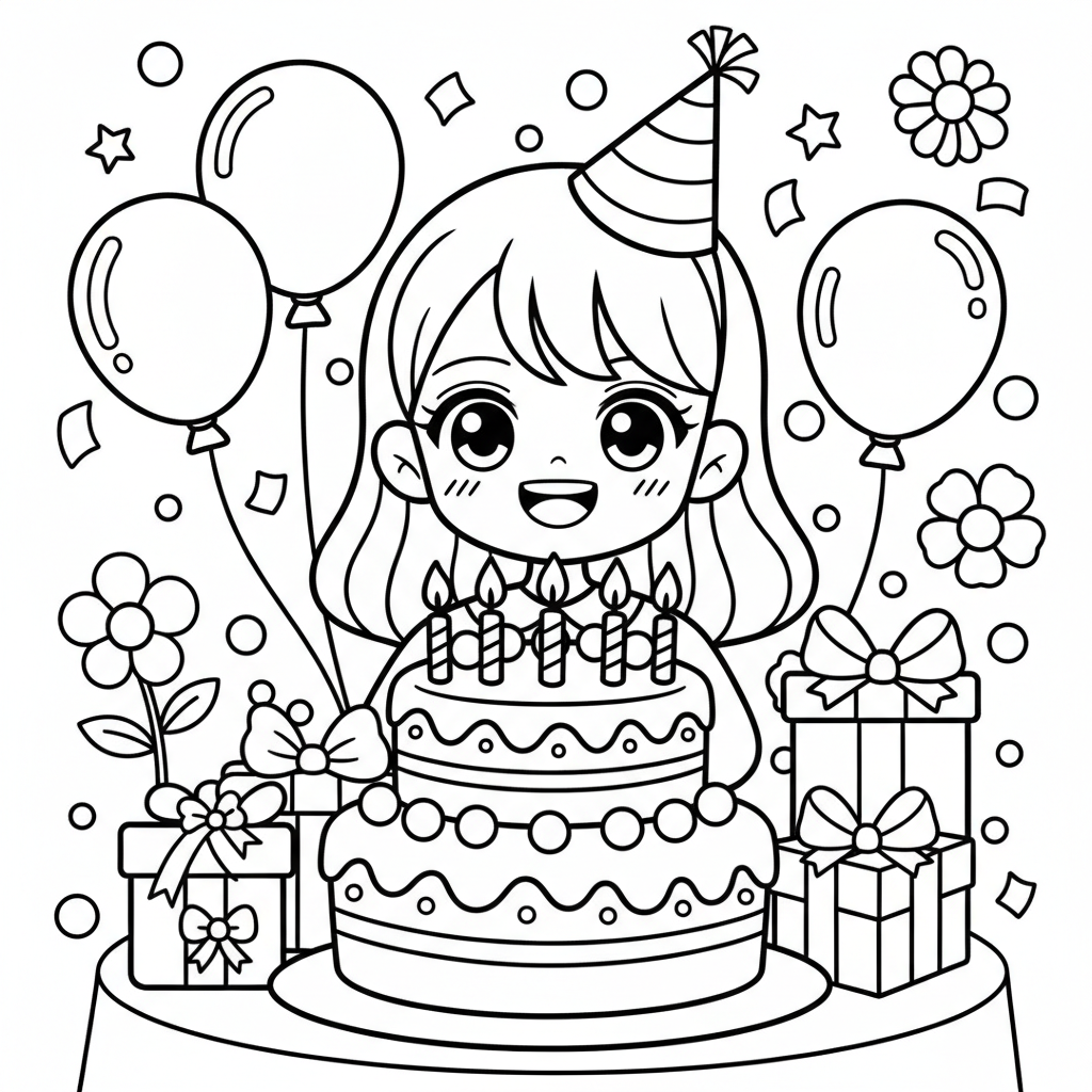 Birthday coloring page for everyone - Anime style