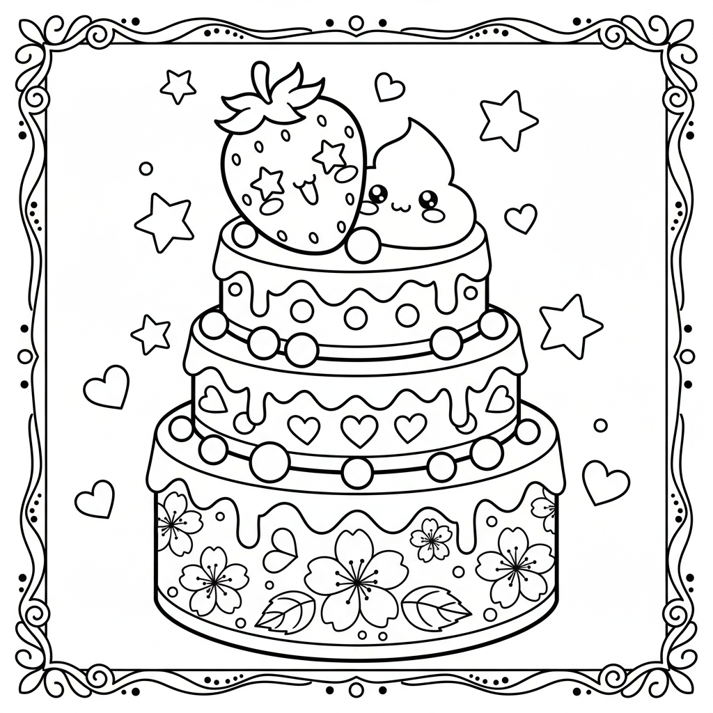 Cake coloring page for everyone - Anime style