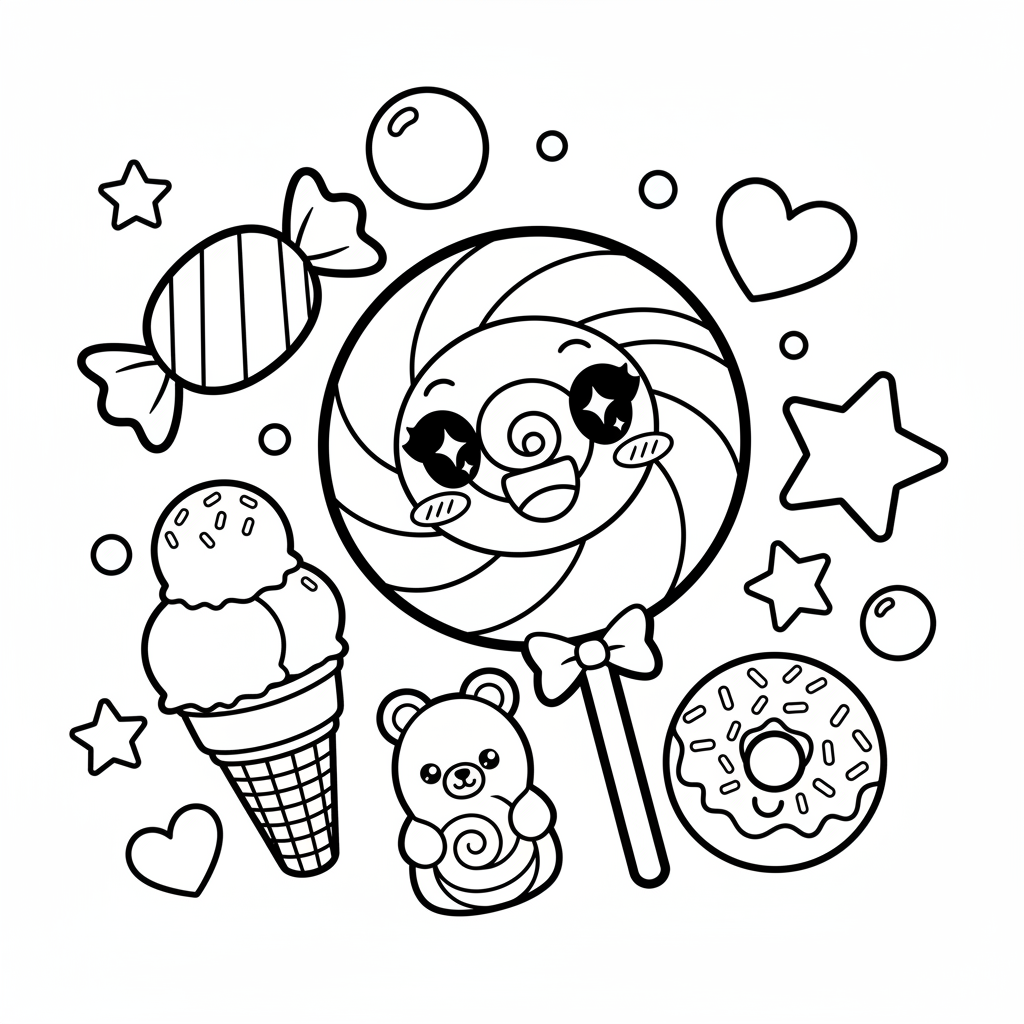 Candy coloring page for everyone - Anime style