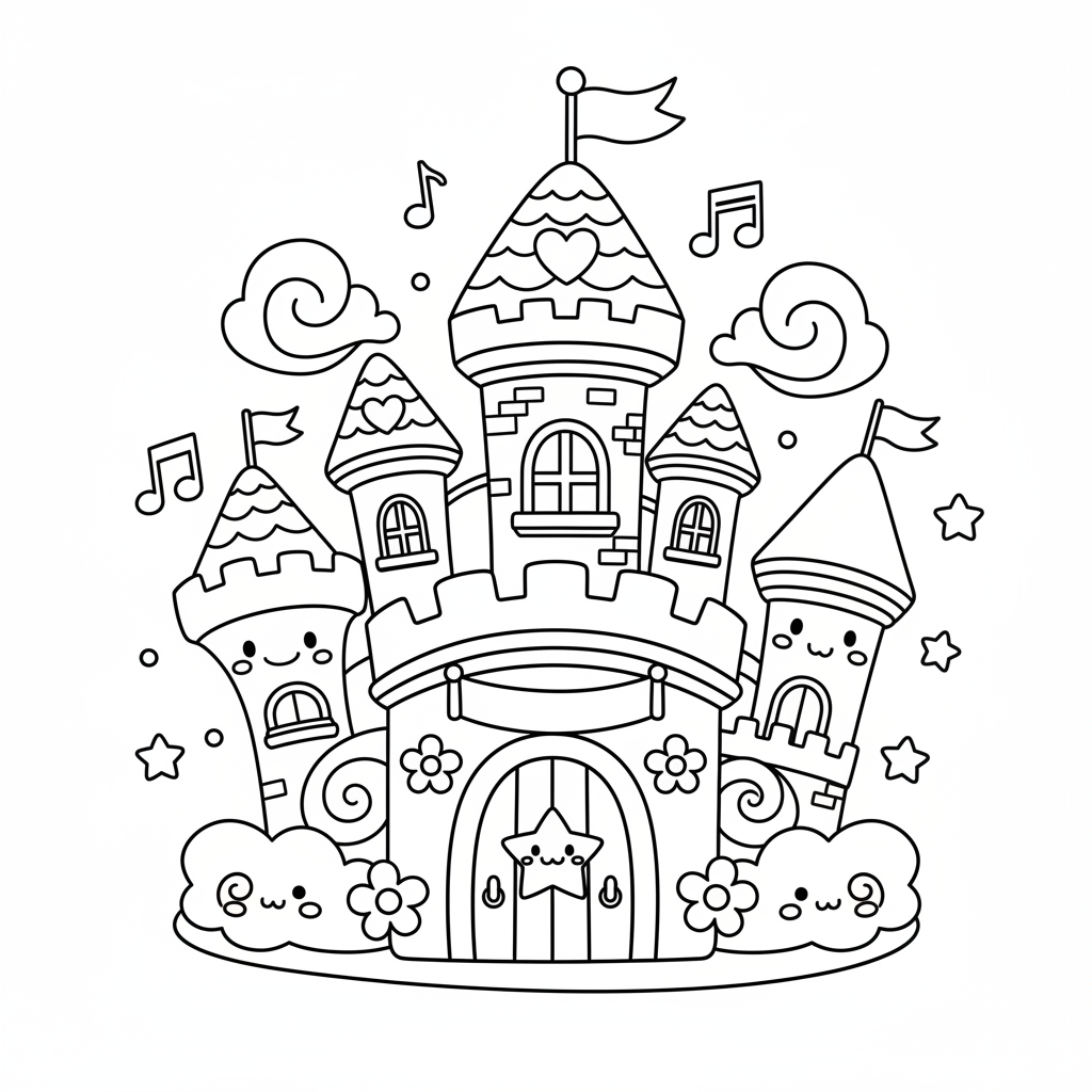 Castle coloring page for everyone - Anime style