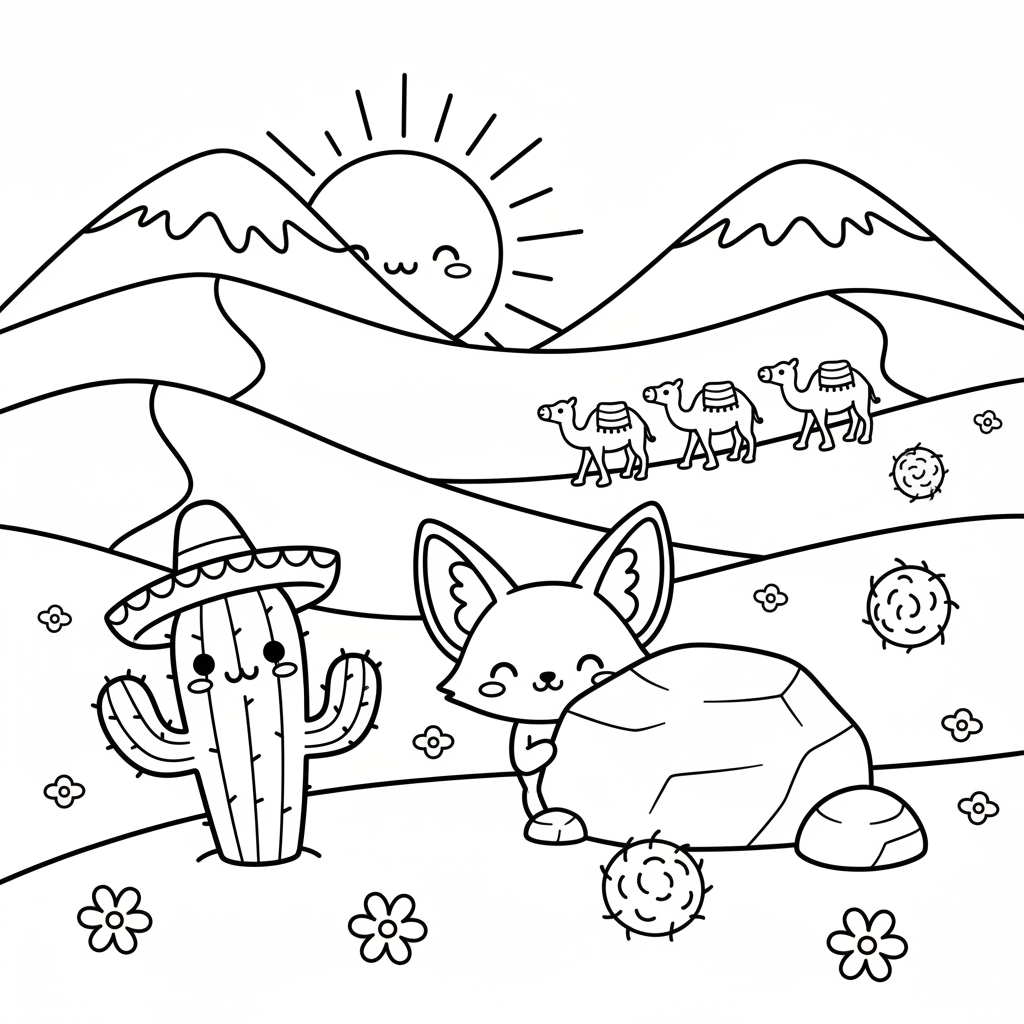 Desert coloring page for everyone - Anime style