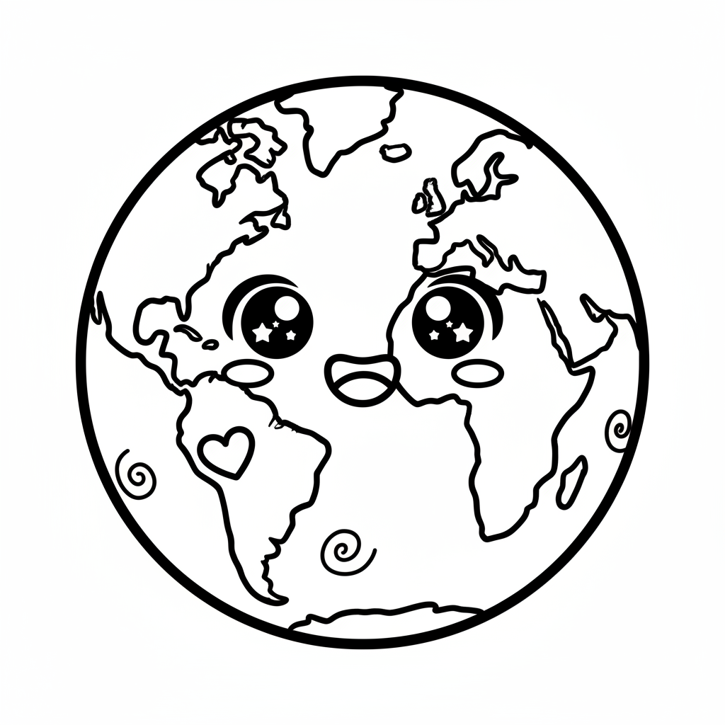 Earth coloring page for everyone - Anime style