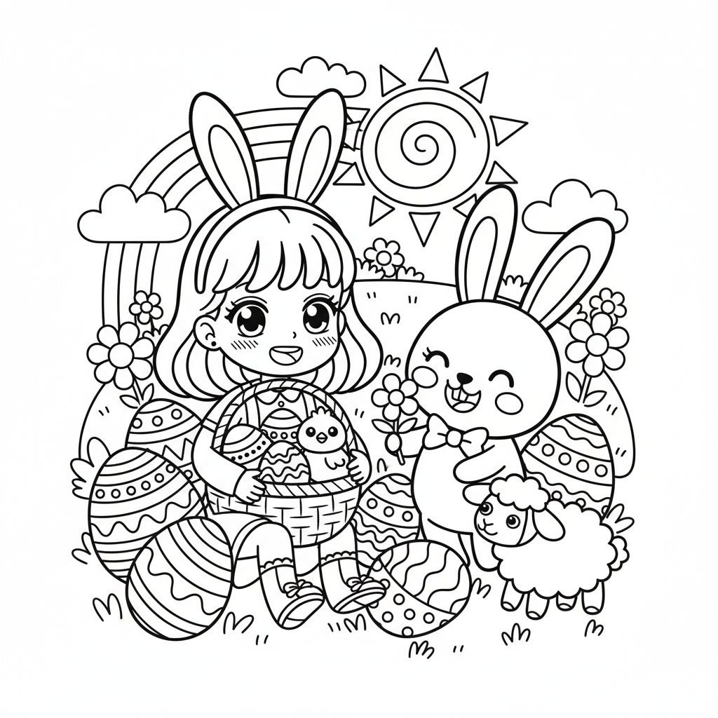 Easter coloring page for everyone - Anime style
