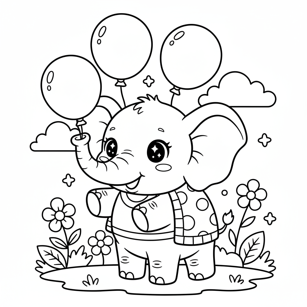 Elephant coloring page for everyone - Anime style