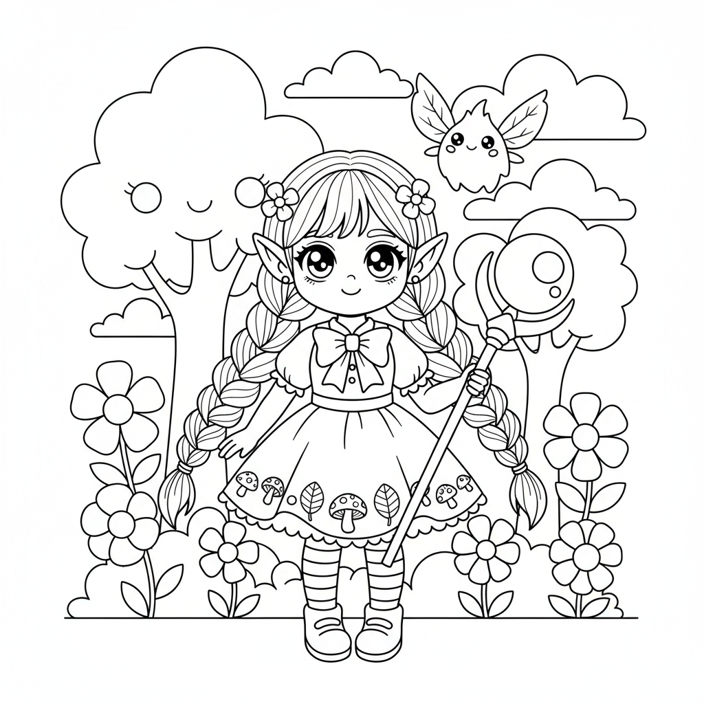 Elf coloring page for everyone - Anime style