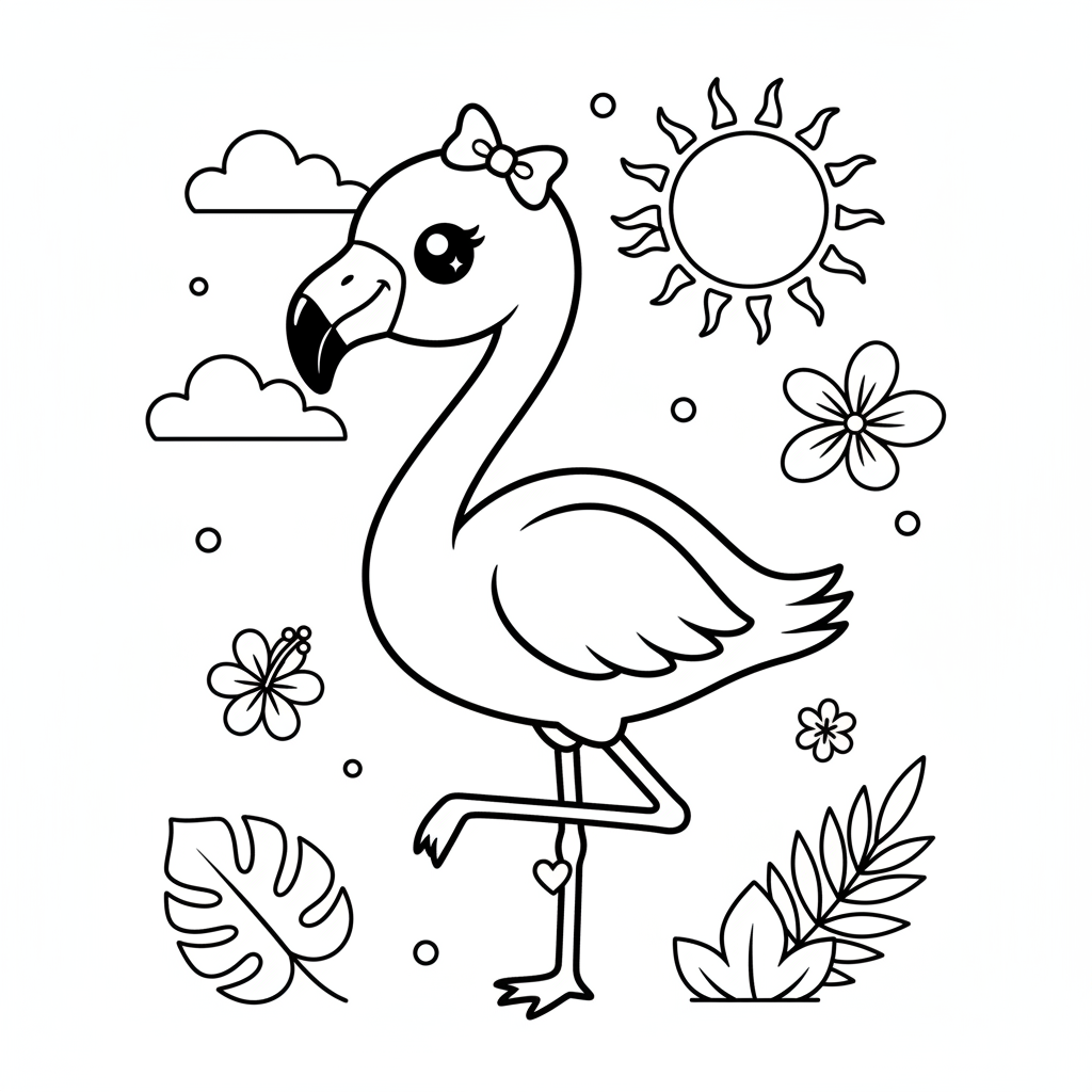 Flamingo coloring page for everyone - Anime style