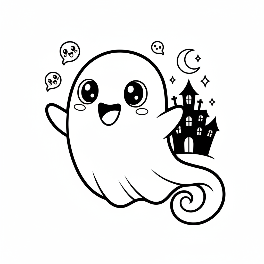 Ghost coloring page for everyone - Anime style