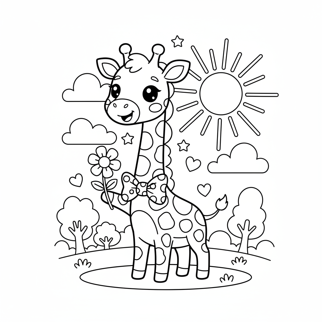 Giraffe coloring page for everyone - Anime style