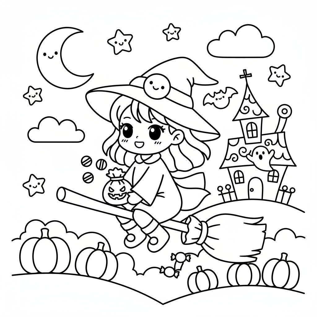 Halloween coloring page for everyone - Anime style