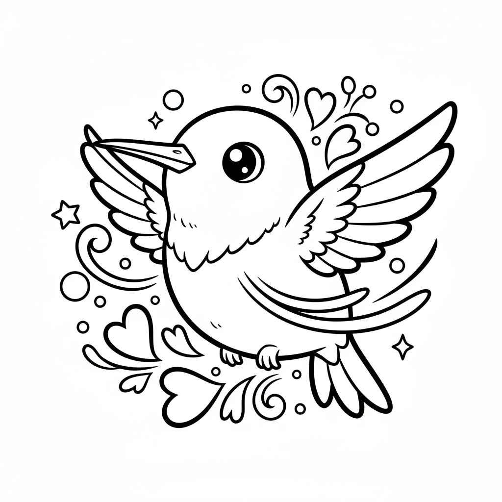 Hummingbird coloring page for everyone - Anime style
