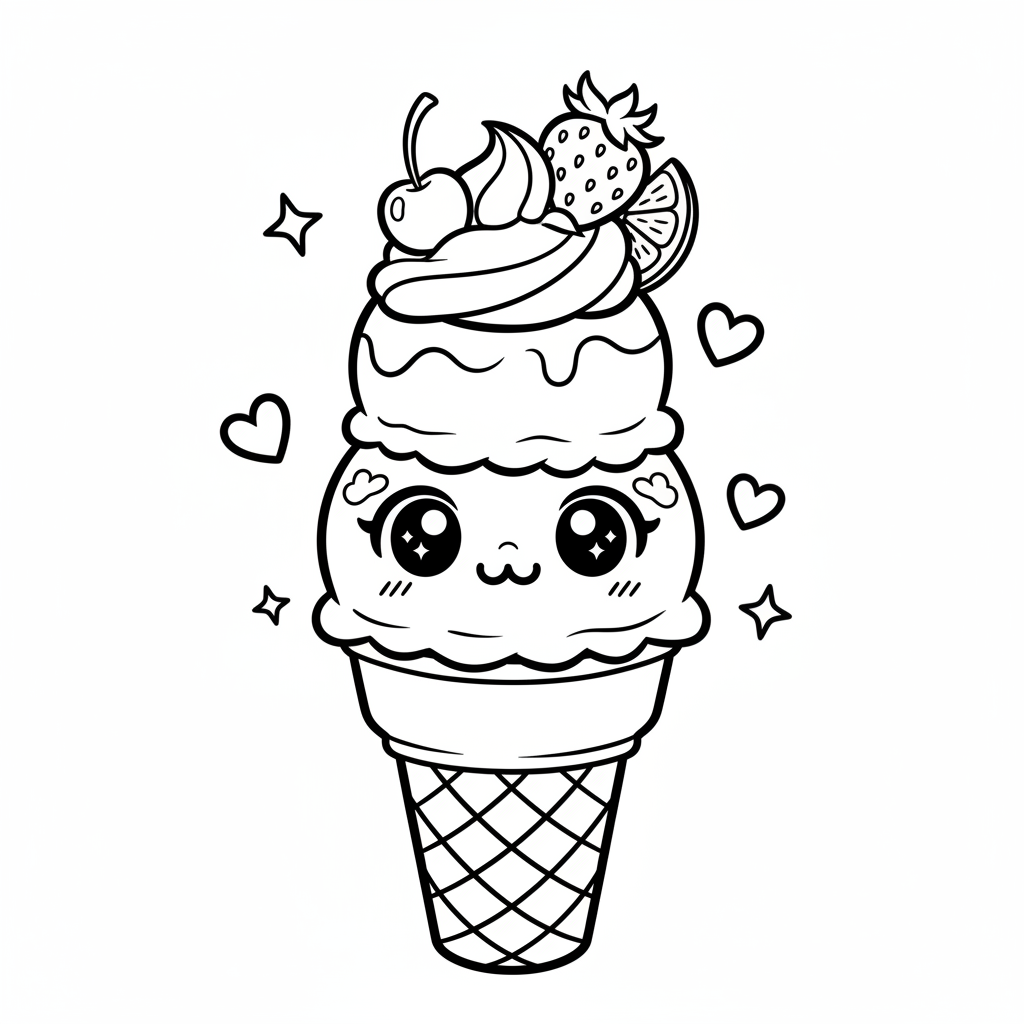 Ice Cream coloring page for everyone - Anime style