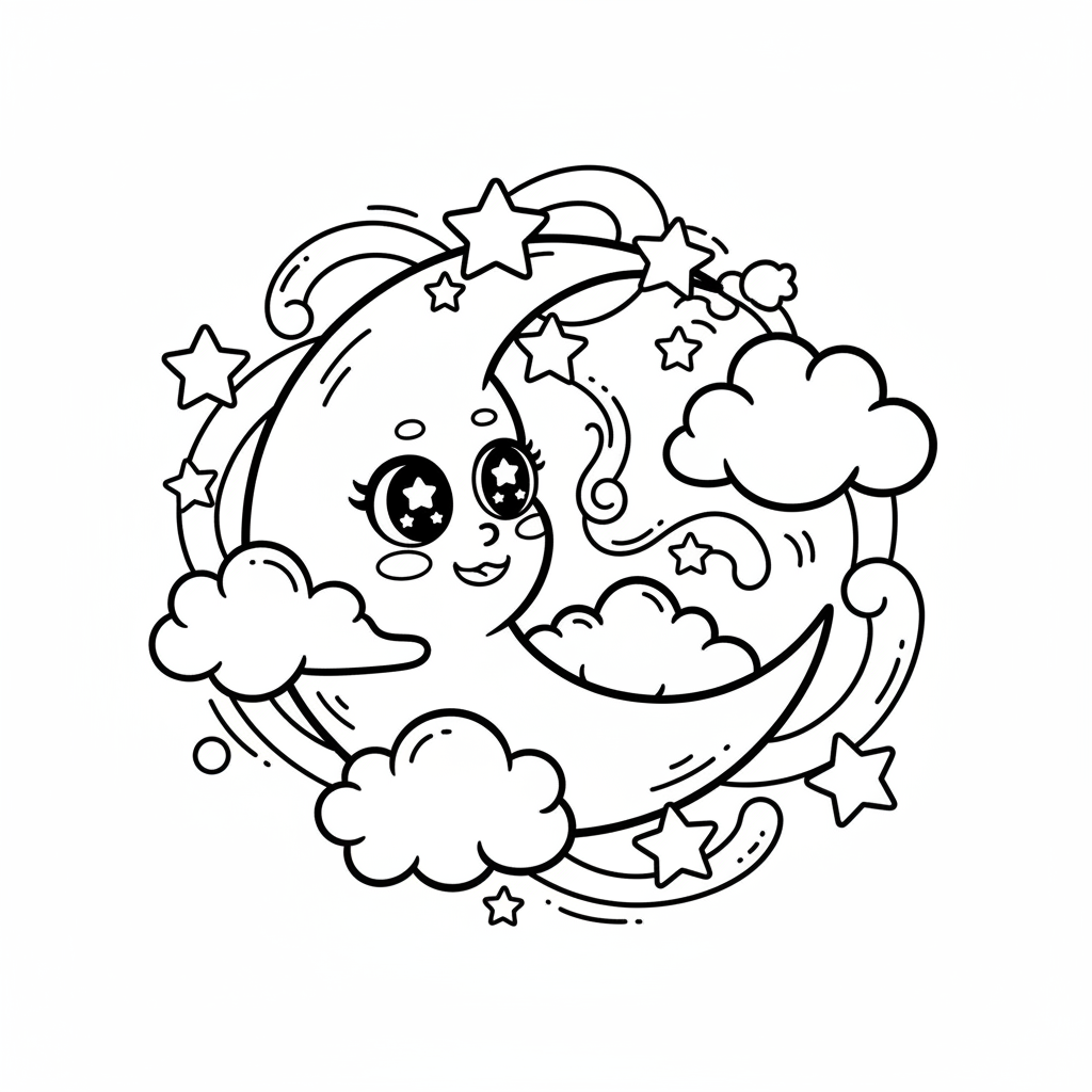 Moon coloring page for everyone - Anime style