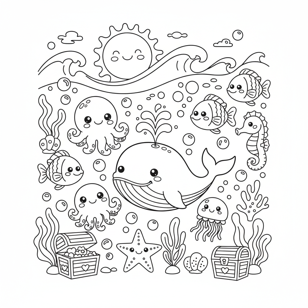 Ocean coloring page for everyone - Anime style