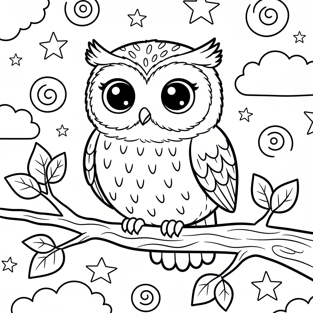 Owl coloring page for everyone - Anime style