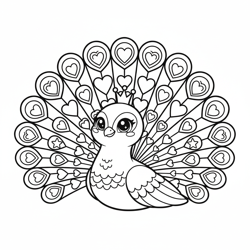 Peacock coloring page for everyone - Anime style