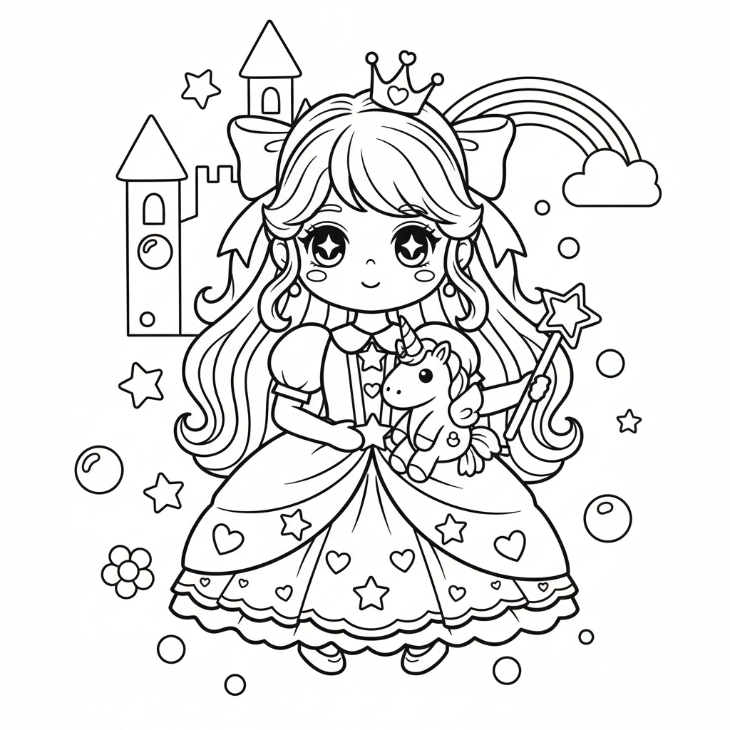 Princess coloring page for everyone - Anime style