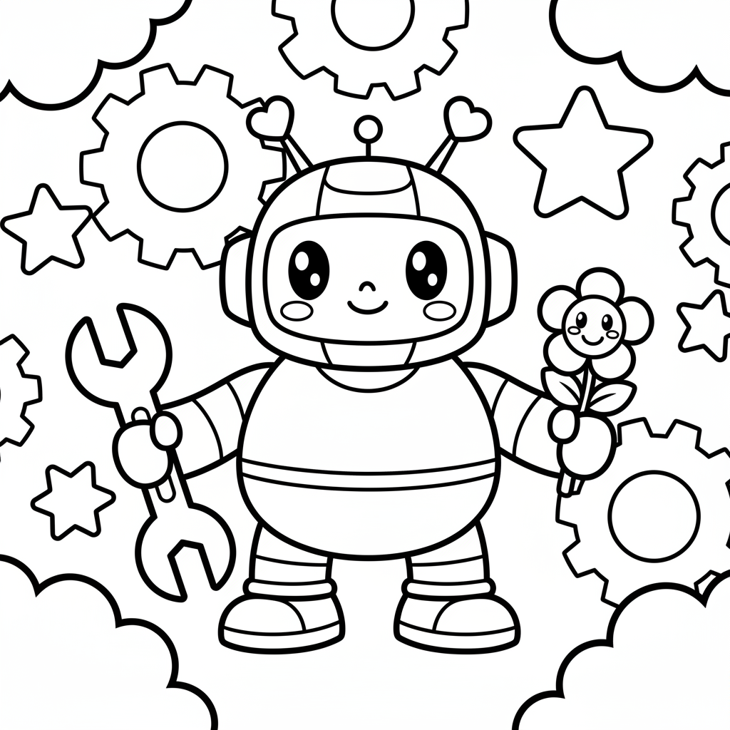 Robot coloring page for everyone - Anime style