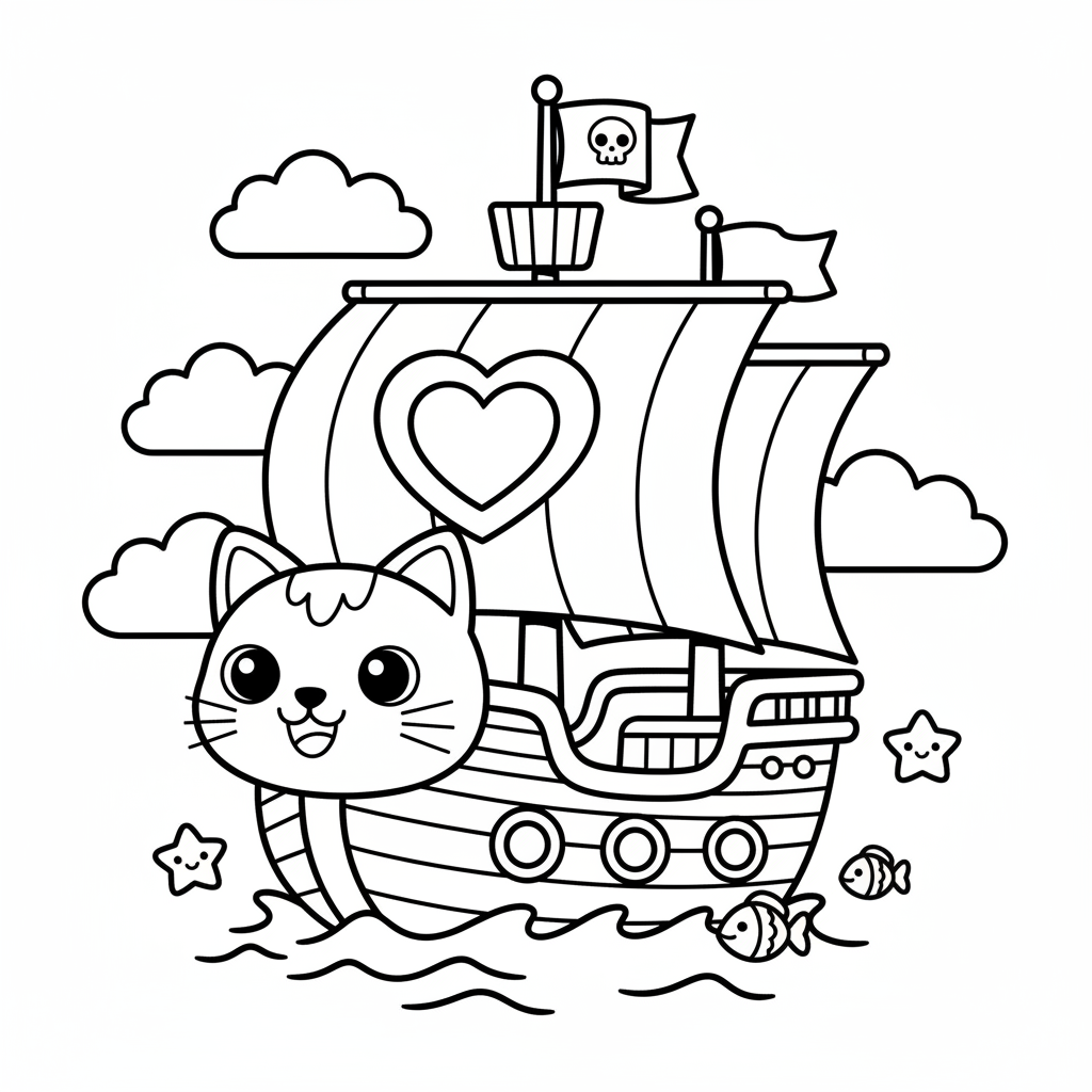 Ship coloring page for everyone - Anime style
