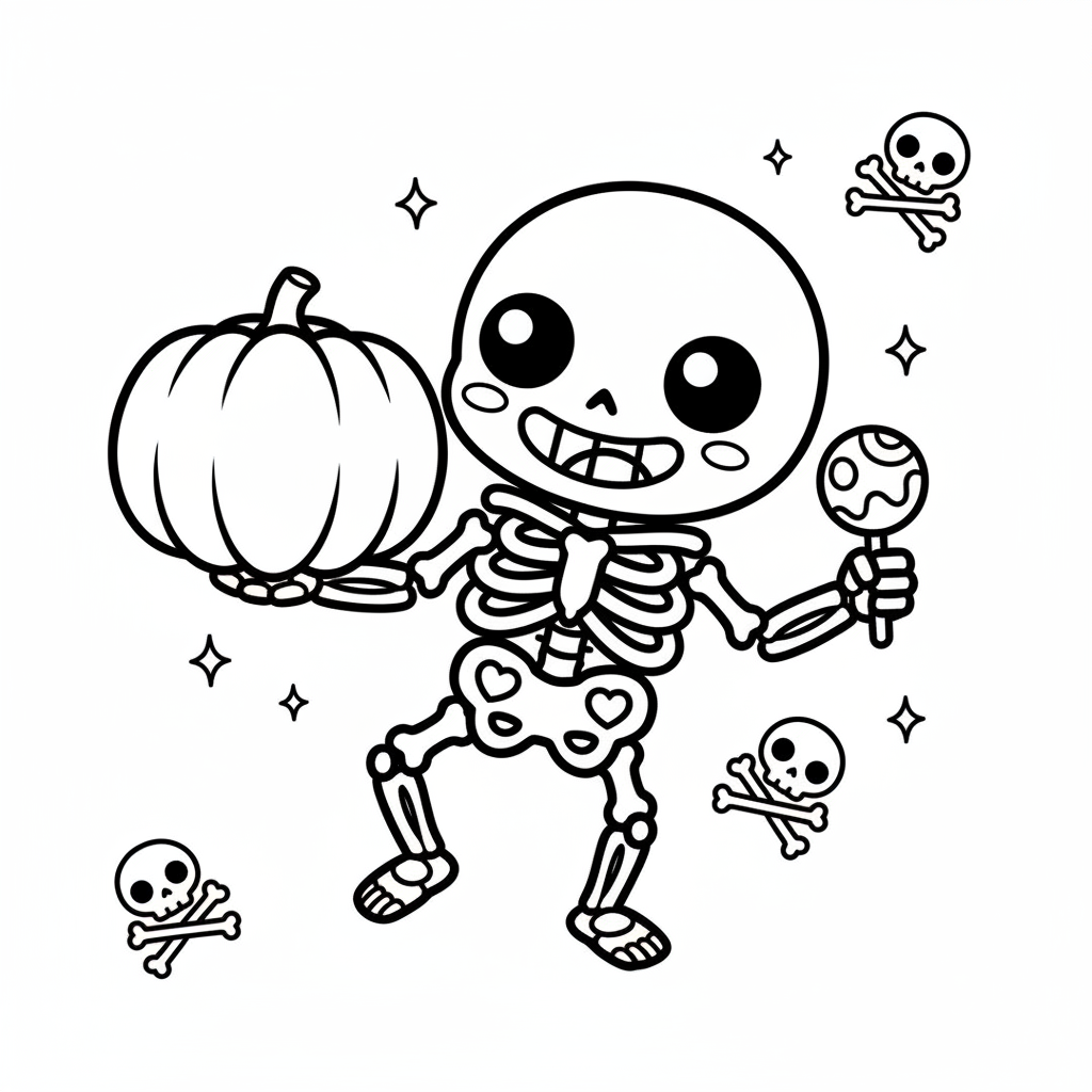 Skeleton coloring page for everyone - Anime style