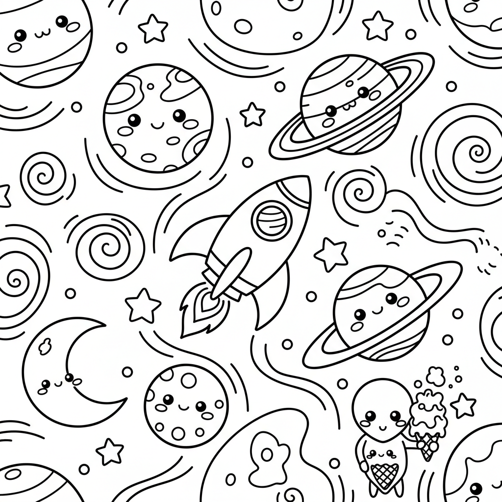 Space coloring page for everyone - Anime style