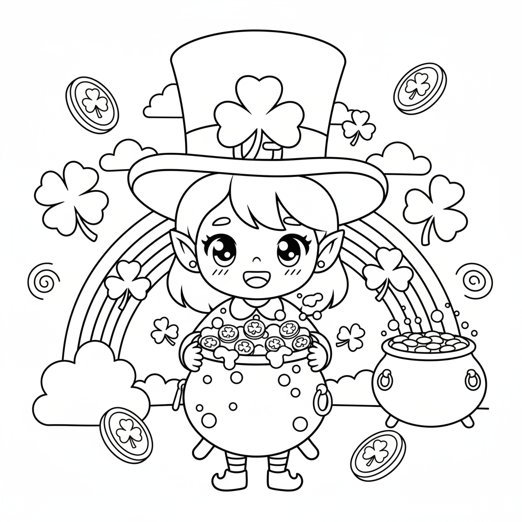 St. Patrick's Day coloring page for everyone - Anime style
