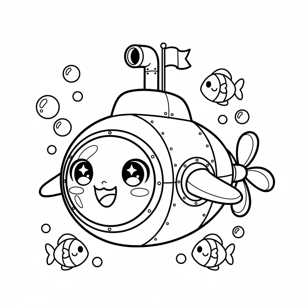Submarine coloring page for everyone - Anime style