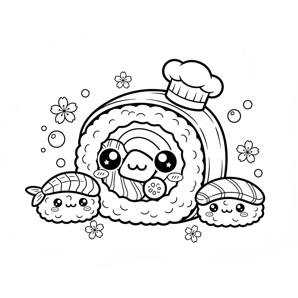 Sushi coloring page for everyone - Anime style