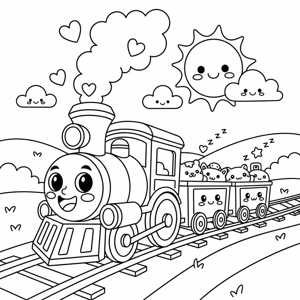 Train coloring page for everyone - Anime style