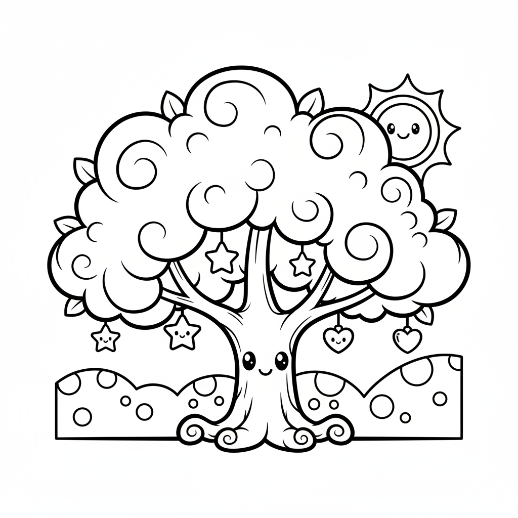 Tree coloring page for everyone - Anime style