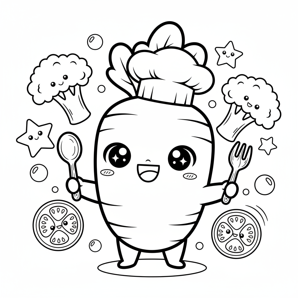 Vegetable coloring page for everyone - Anime style