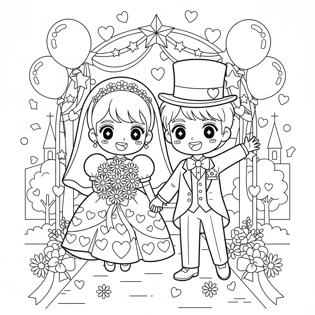 Wedding coloring page for everyone - Anime style