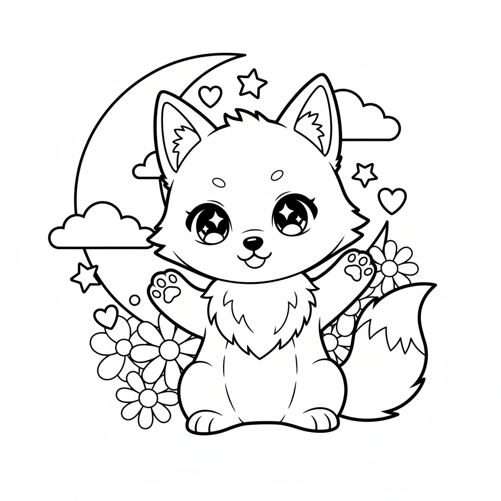 Wolf coloring page for everyone - Anime style