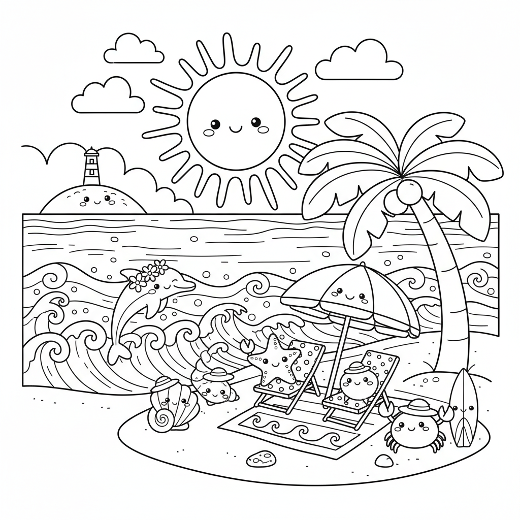 Beach coloring page for adults - Standard style