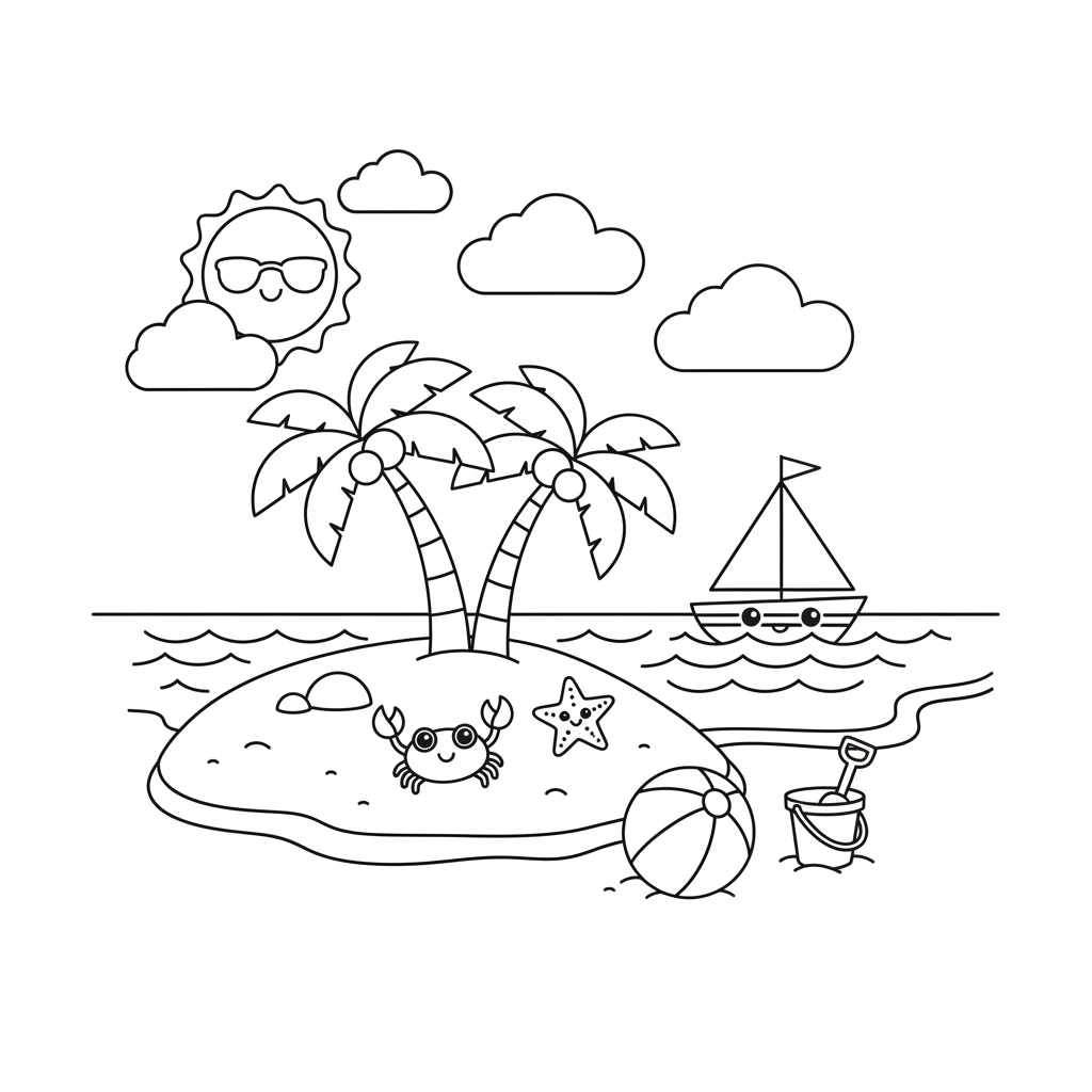 Beach coloring page for beginners - Standard style