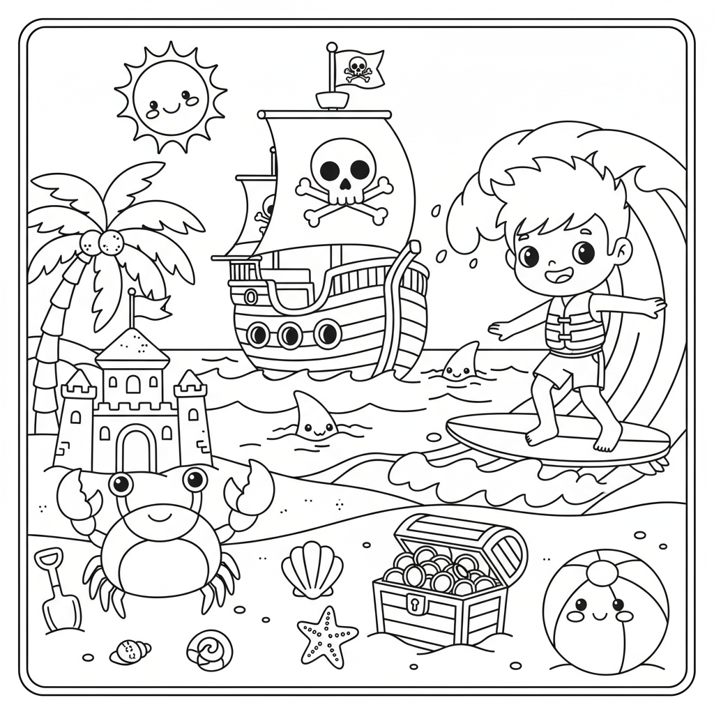Beach coloring page for boys - Standard style