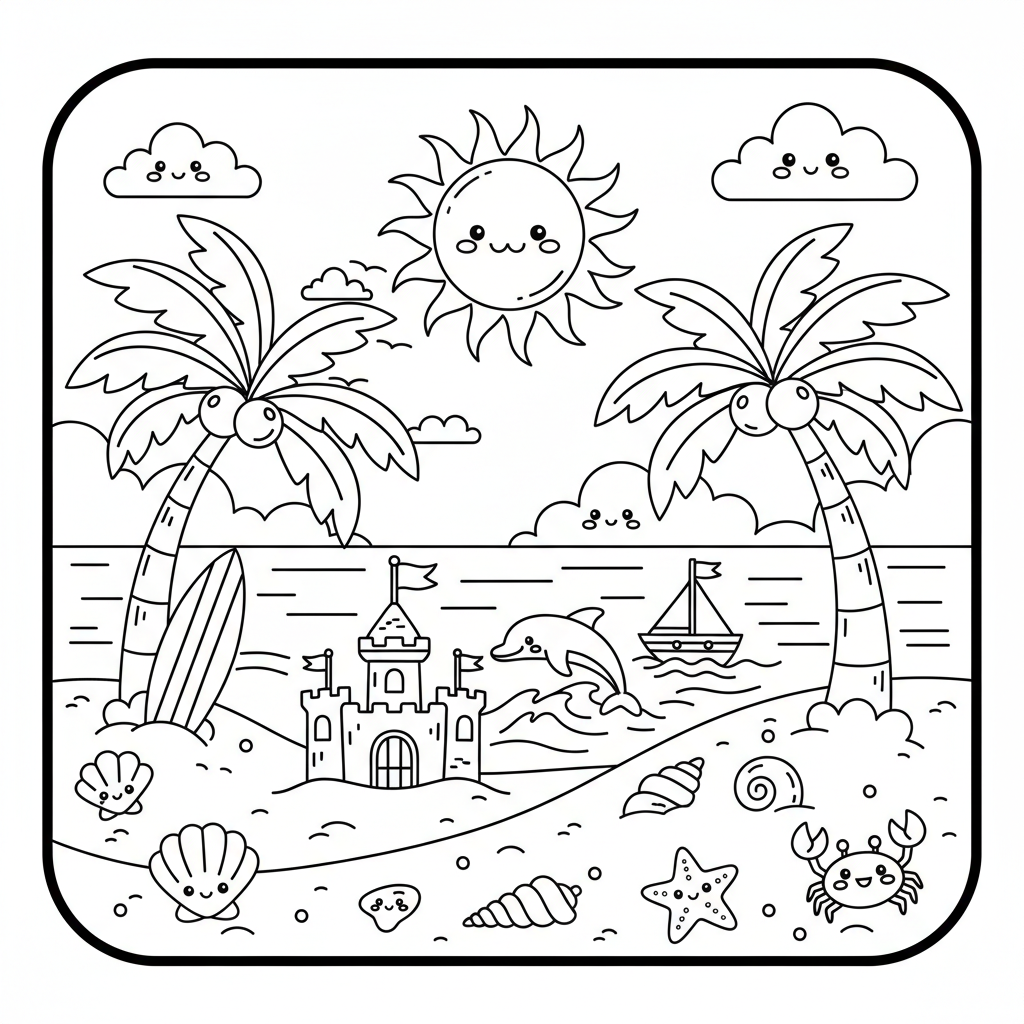 Beach coloring page for intermediates - Standard style