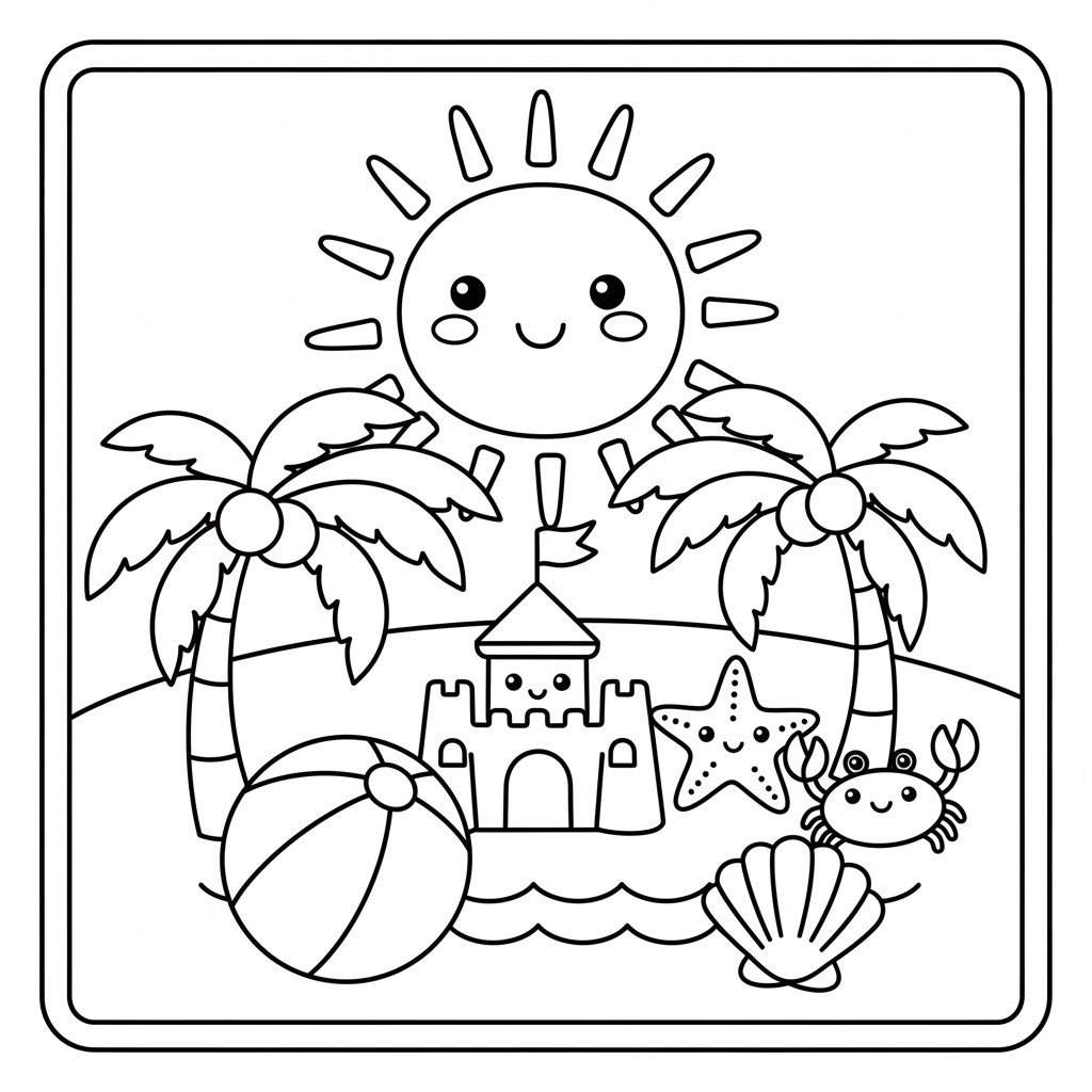 Beach coloring page for preschoolers - Standard style