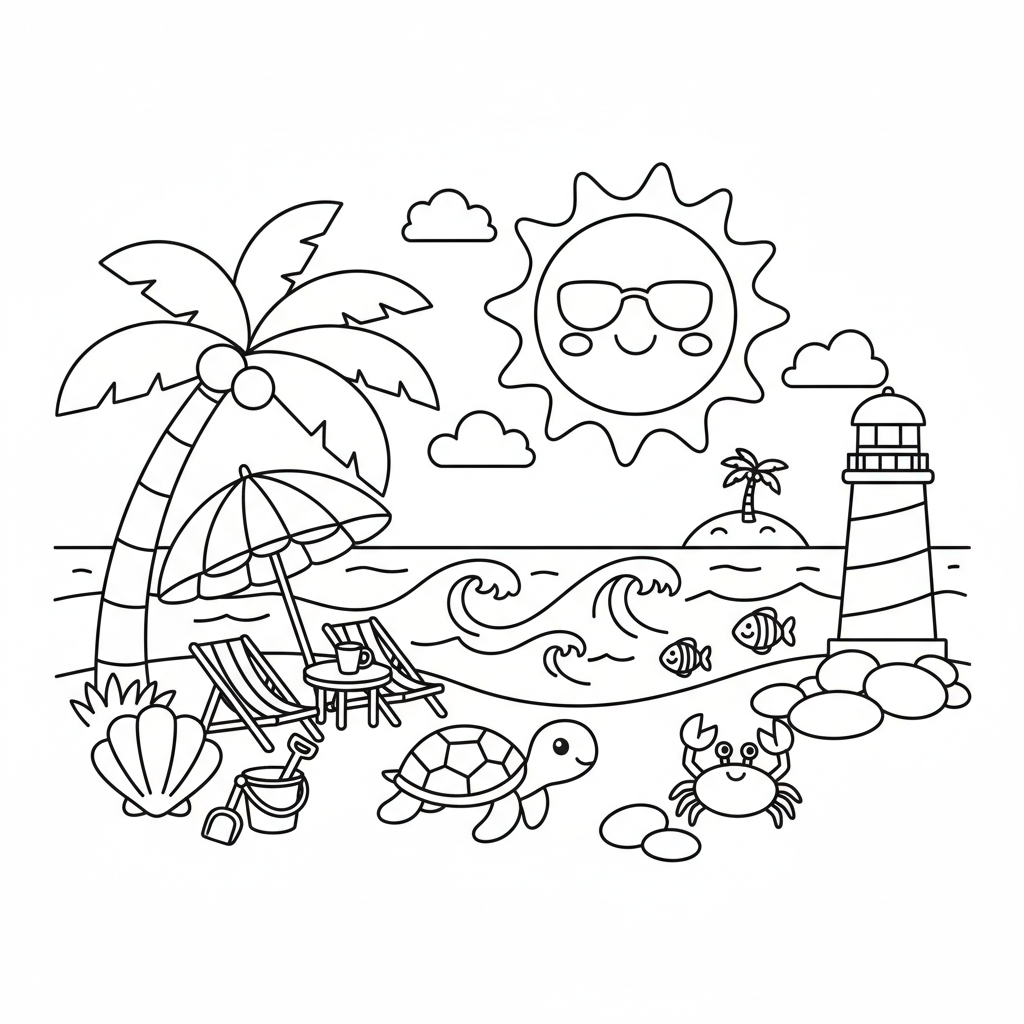 Beach coloring page for seniors - Standard style