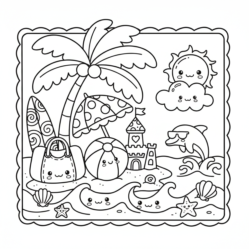 Beach coloring page for teens - Standard style