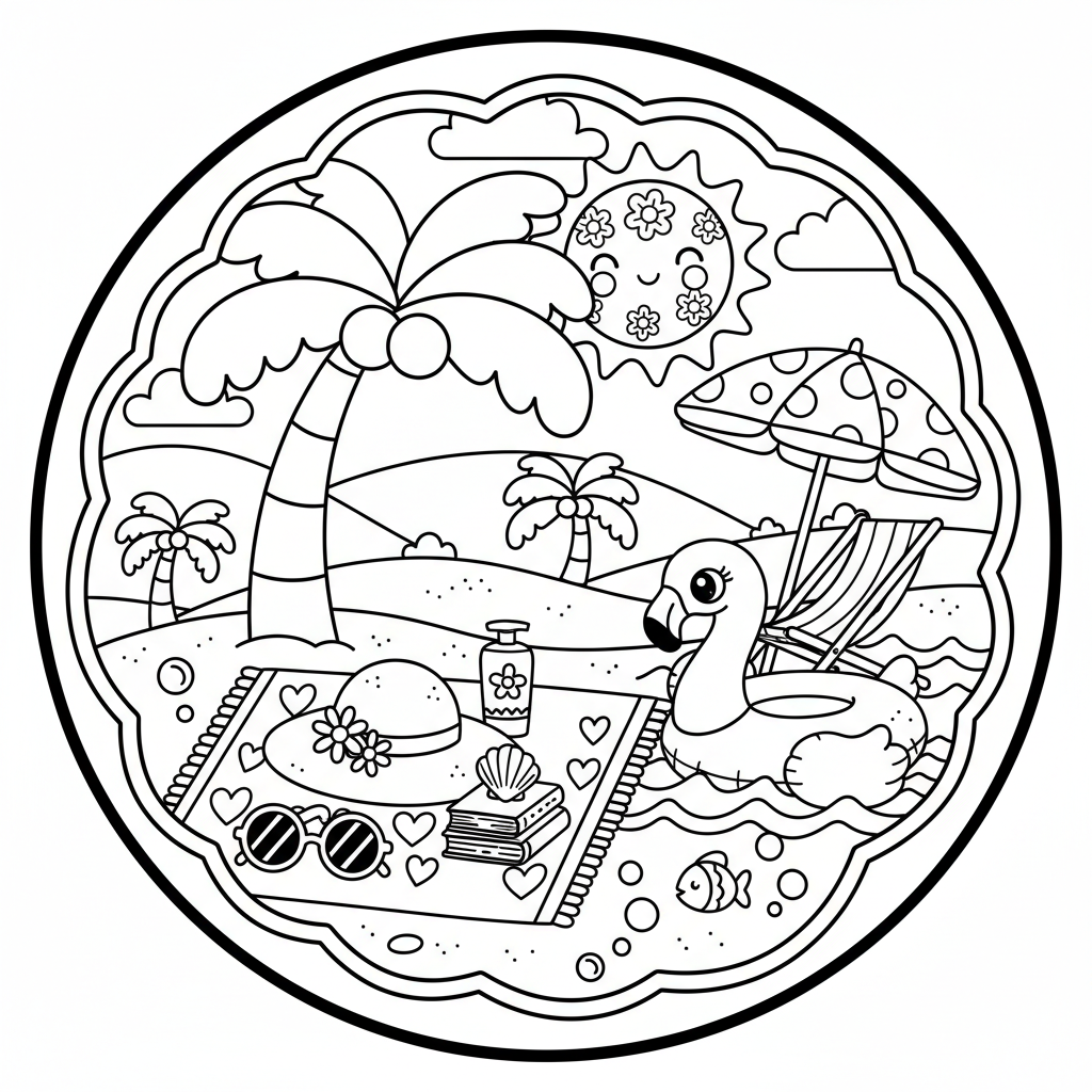Beach coloring page for women - Standard style
