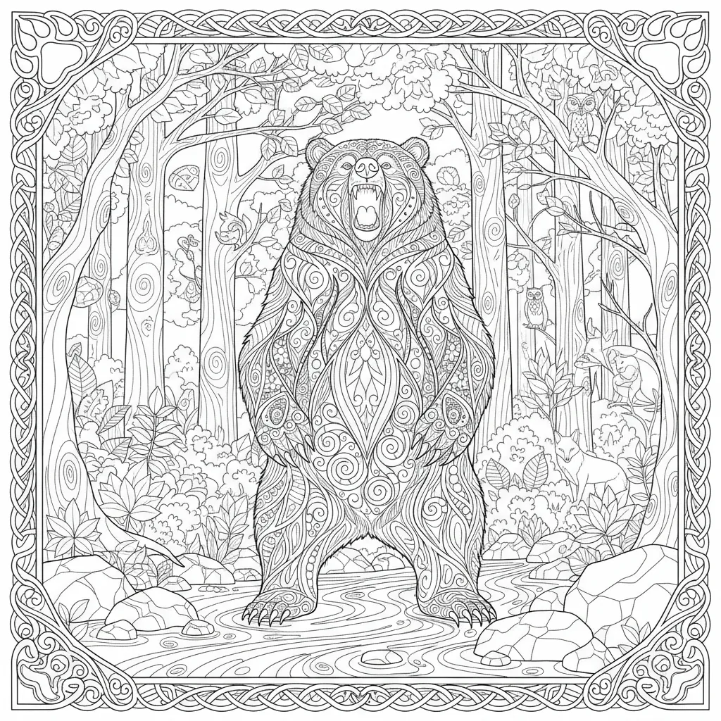 Bear Coloring Page for Intermediates