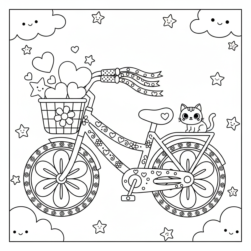 Bicycle coloring page for girls - Standard style