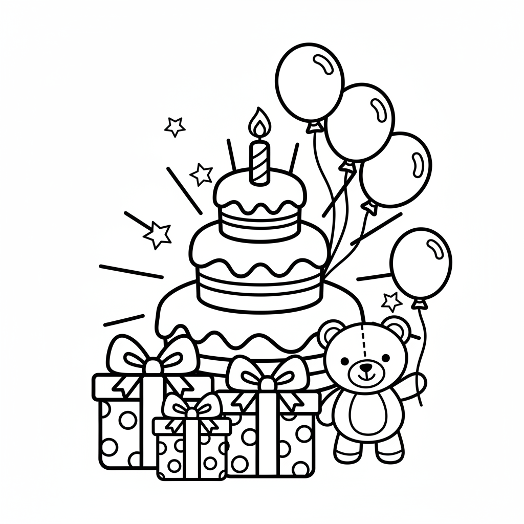 Birthday coloring page for beginners - Standard style
