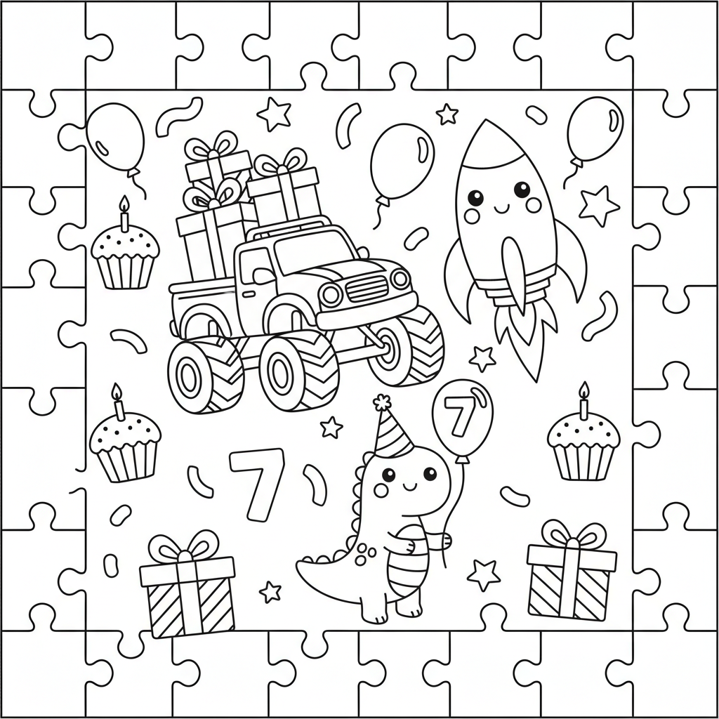 Birthday coloring page for boys - Standard style