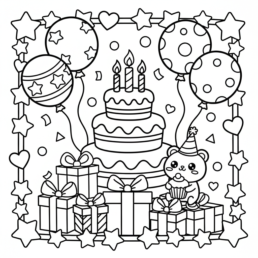 Birthday coloring page for experts - Standard style