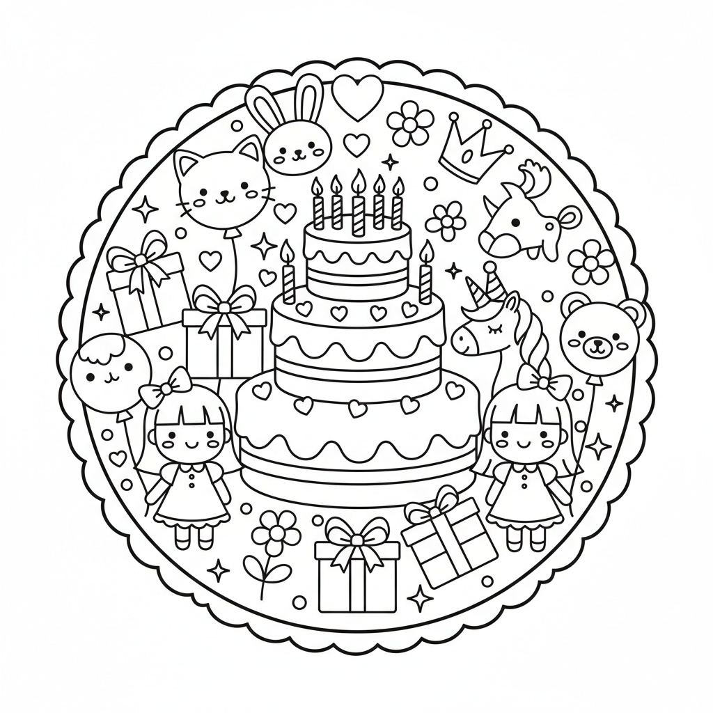 Birthday coloring page for girls - Standard style