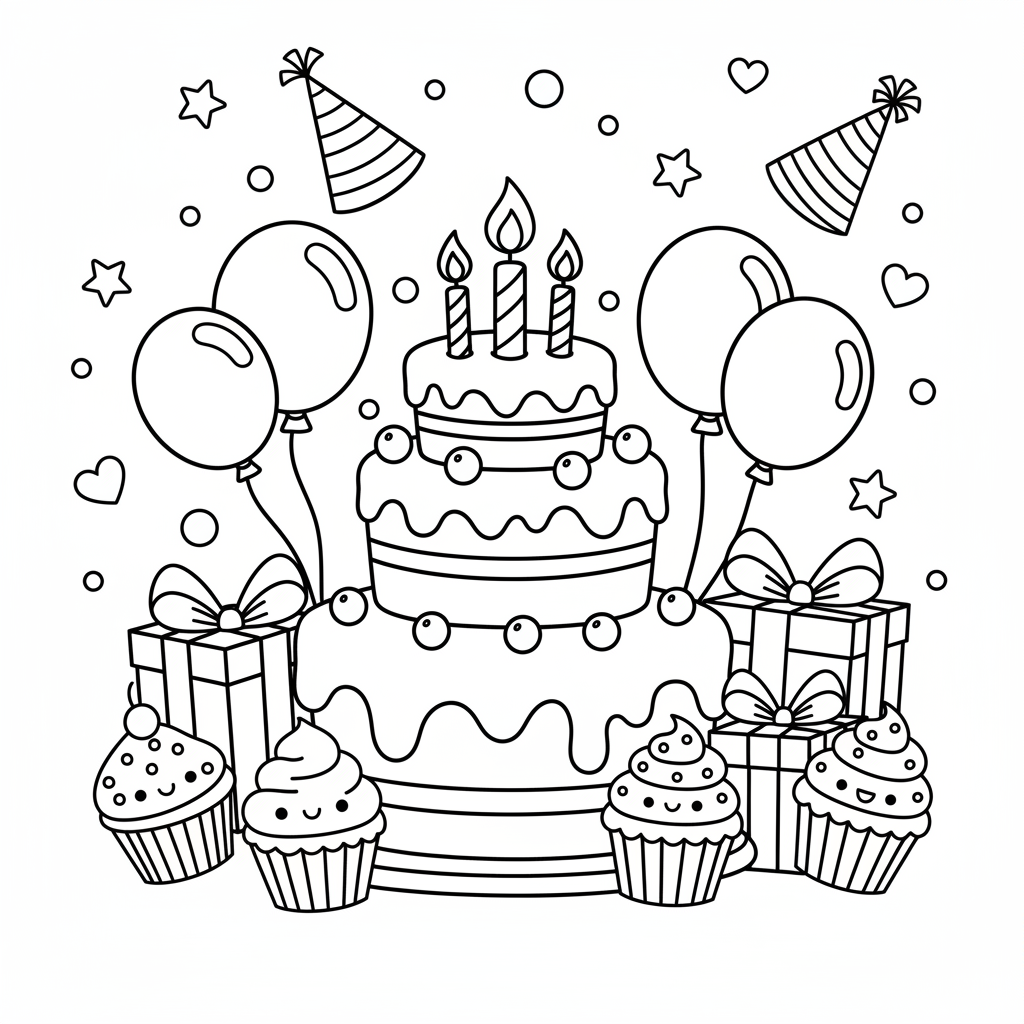 Birthday coloring page for intermediates - Standard style